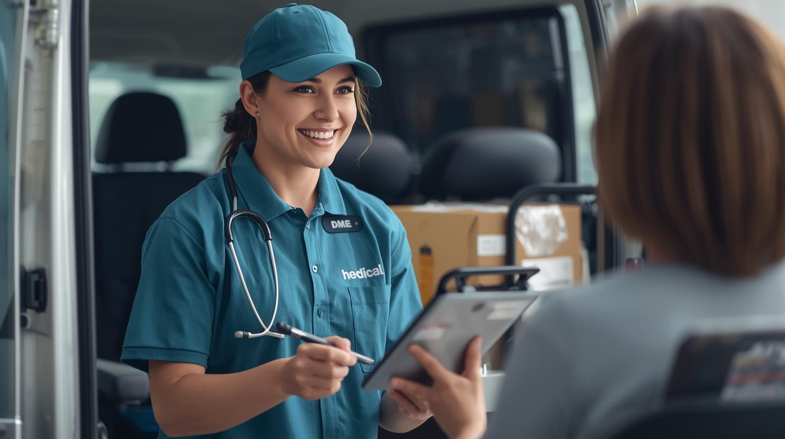 DME delivery driver capturing hospice patient signature